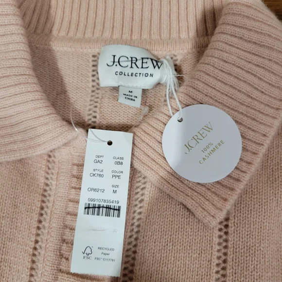 New J Crew Cashmere pointelle sweater-polo CK760 $288 Retail Size M - Picture 6 of 7